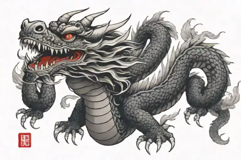 Black Japan Dragon Without Wings