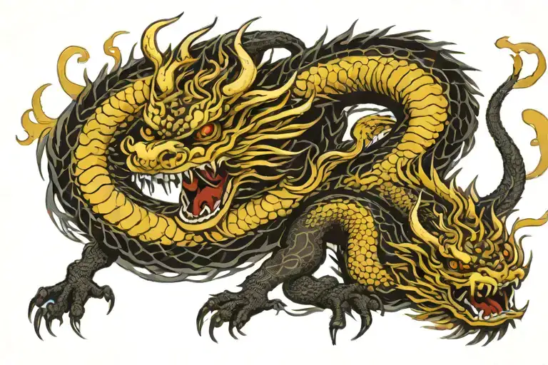 Black Japan Dragon With Long Body And Without Wings