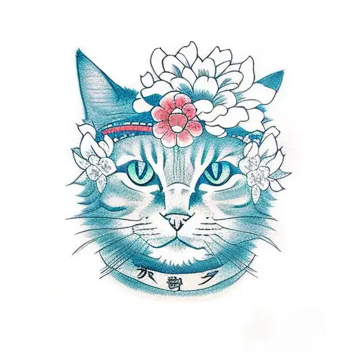 Samurai Cat With Flowers