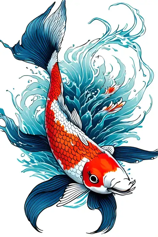 Koi Fish Swimming Upstream