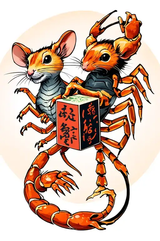 Scorpio And Rat Holding A Block