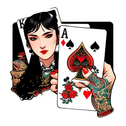 Person Holding Ak Poker Card With Table Sets