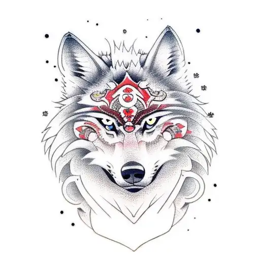 Tribal Wolf With Cherry Blossom