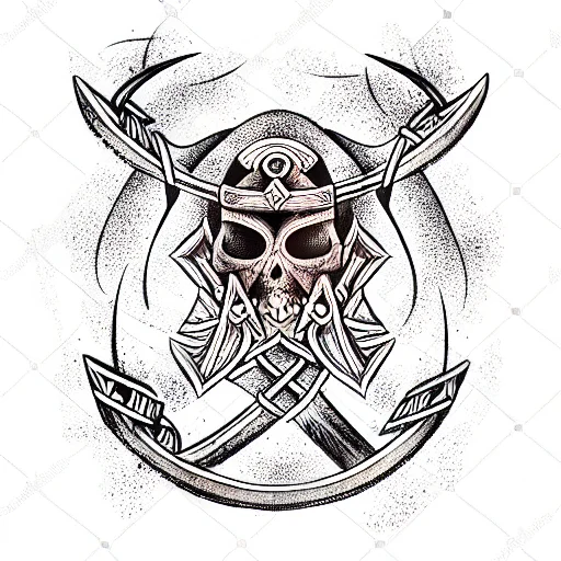Nordic Runes Background Front Viking Skull With Axes
