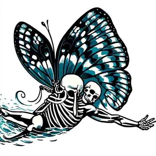 Skeleton Swimmer Swims In Butterfly Stroke