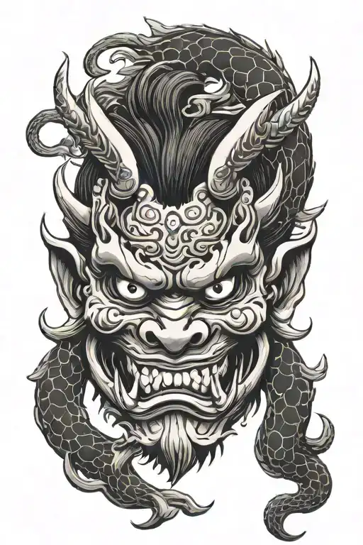 Oni Mask With Dragon Emerging