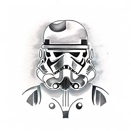 A Minimalist Tattoo Of A Stormtrooper Playing A Guitar