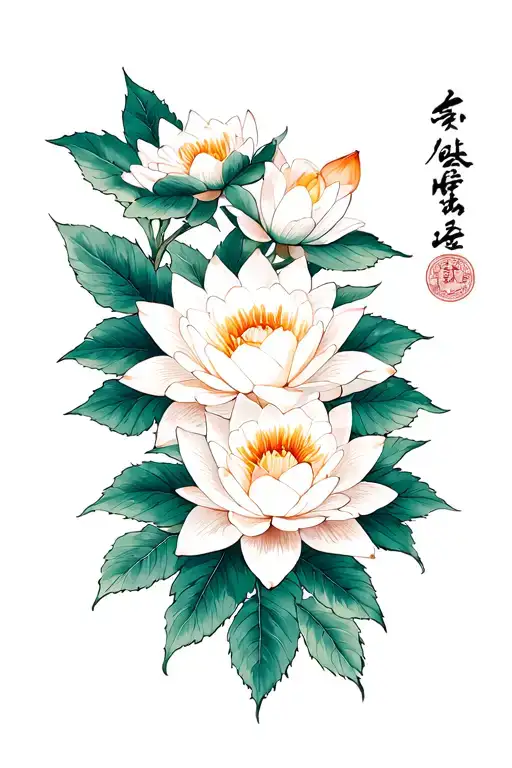 Water Lily And White Rose Upper Sleeve