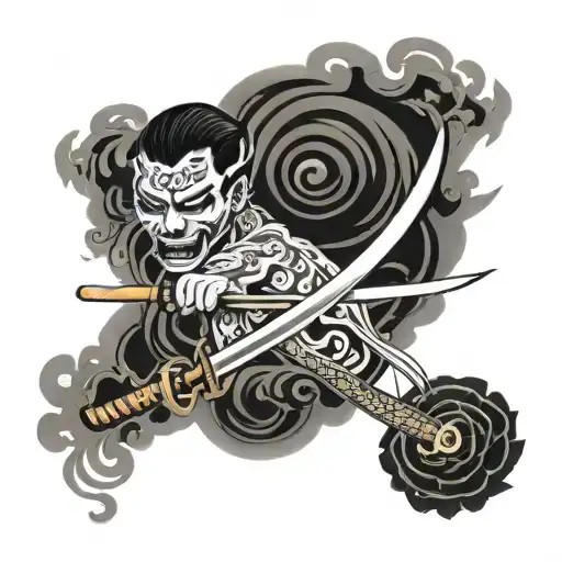 Two Katanas In Smoke
