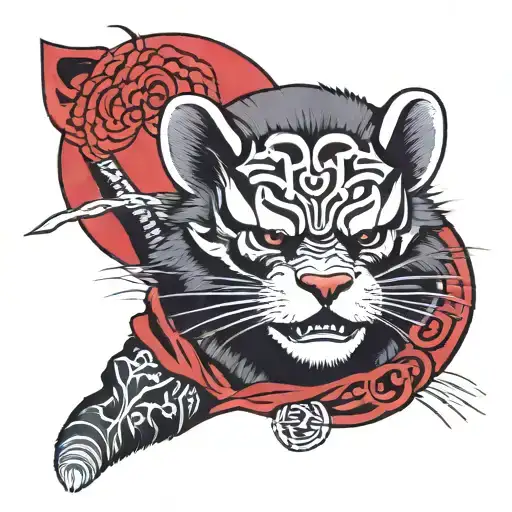 Samurai Ferret With Oni Mask