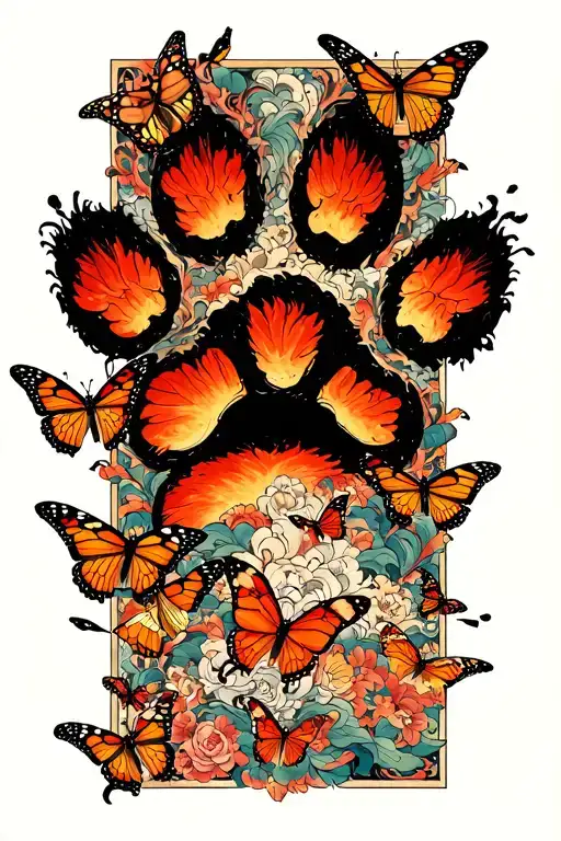 Dog Paw Print With Hell Butterflies Flying