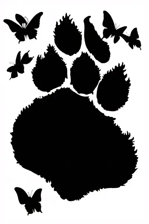 Dog Paw Print With Black Butterflies Flying