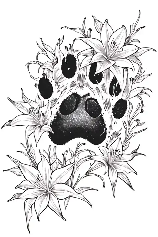 Dog Paw Print Surrounded By Spider Lilies A Forest