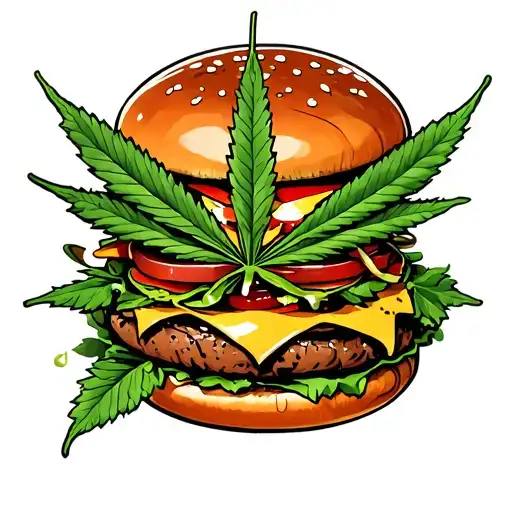 Burger Eating Cannabis Leaf Surrounded