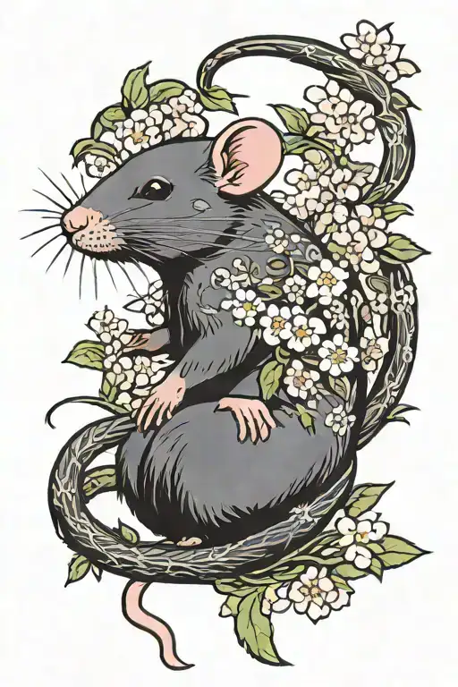Rat With Cherry Blossoms Around It