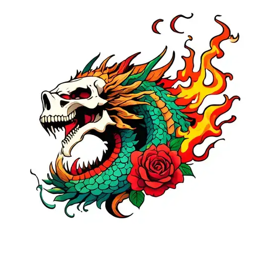 Skull And Roses Fire Breathing Dragon