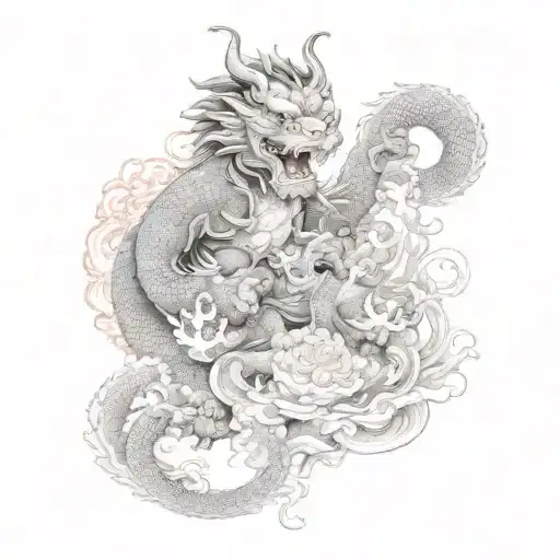Foo Dog And Dragon Fighting