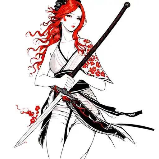 A Red Haired Woman Holding A Sword