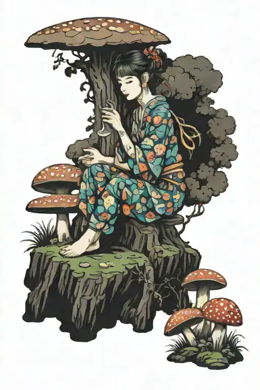 Fairy Sitting On A Mushroom Forest