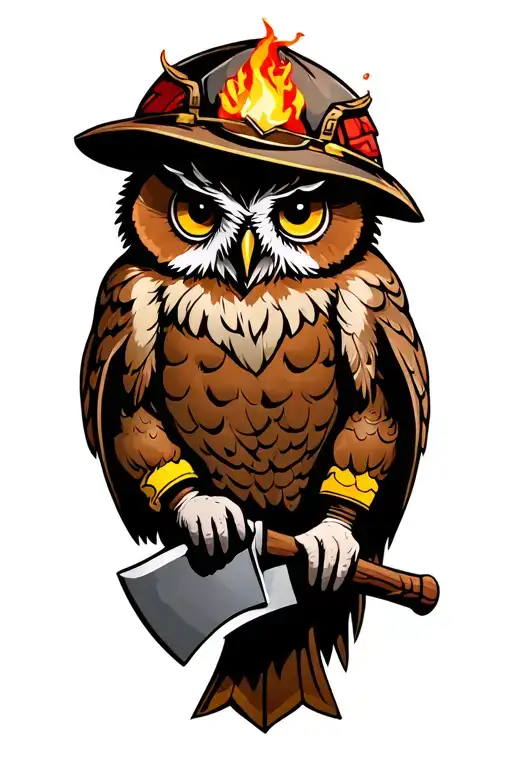 Owl Holding Firemans Axe And Haligan