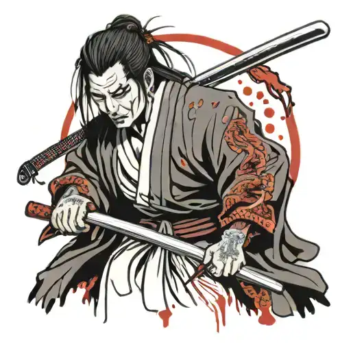 Onryo Holding Katana Dripping Blood