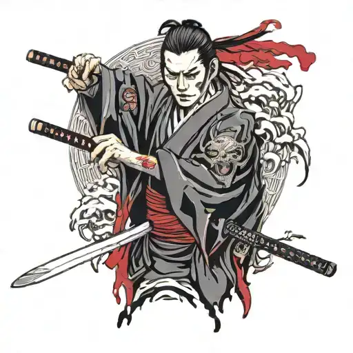 Onryo Holding Katana Dripping Blood