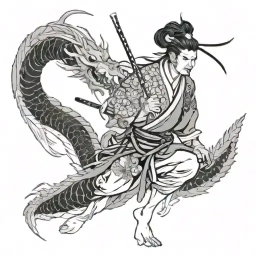 Samurai With Dragon Tatoo Design