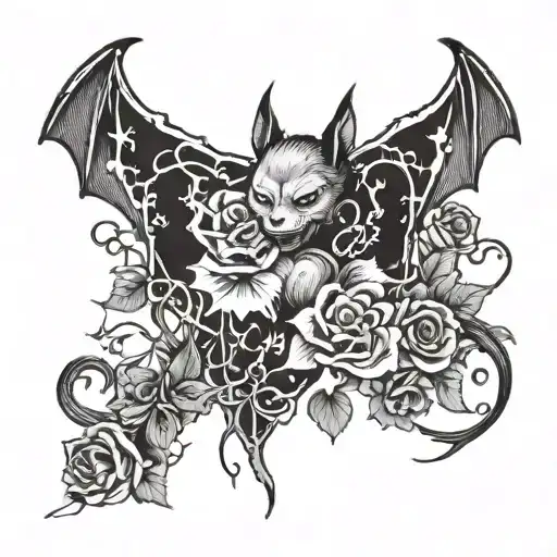 Bat With Roses Vines And Thorns And Blood Dripping