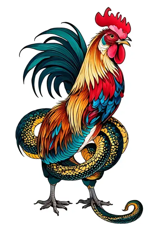 Japanese Rooster And Snake Wrapped