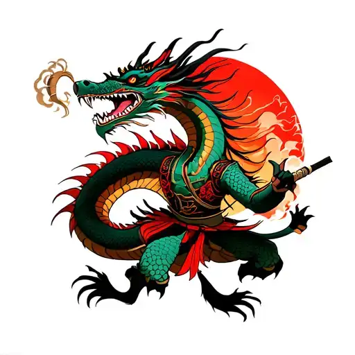 Samurai Warrior Dragon Flying