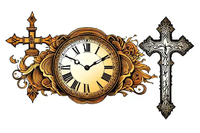 Christian Cross And Clock