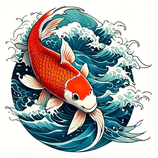 Koi Fish With Waves
