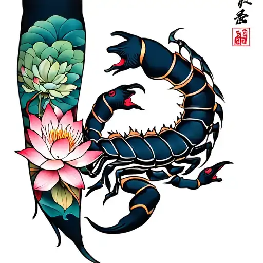 Lotus And Scorpion Around Forearm