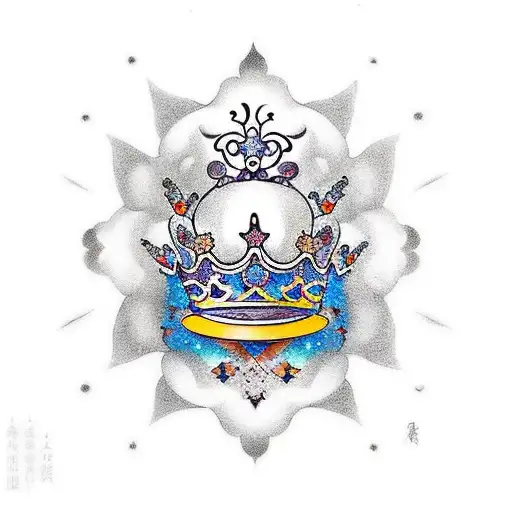 Crecsent Moon With Crown And Butterfly