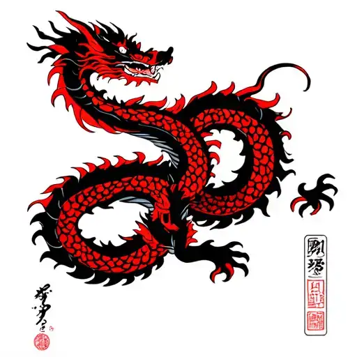 Black And Red Japanese Dragon