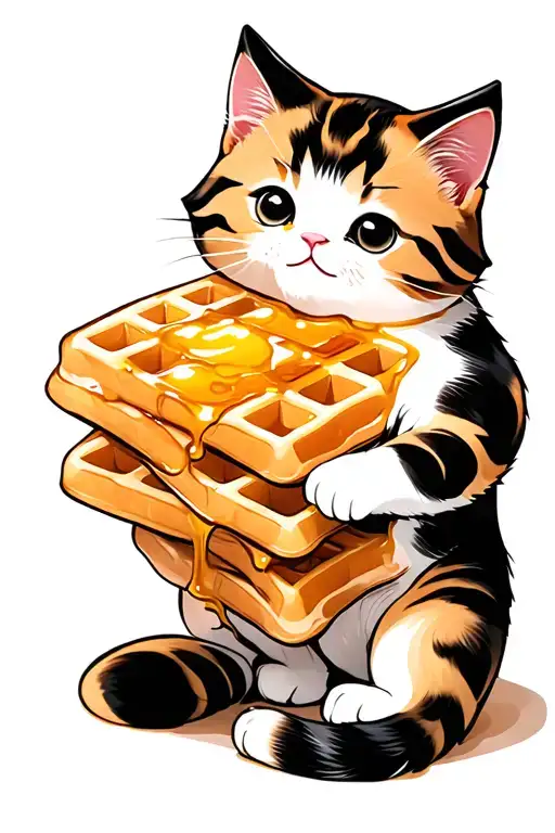 Waffle With Melted Butter Maple Syrup Kitten Kawaii
