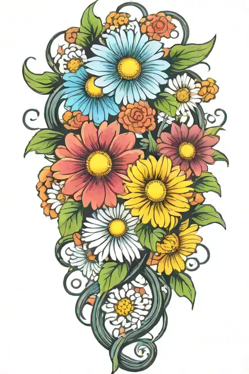 Colorful Daisies Intertwined Around A Vine