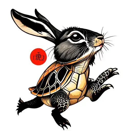 Turtle And Hare Running Finish Line