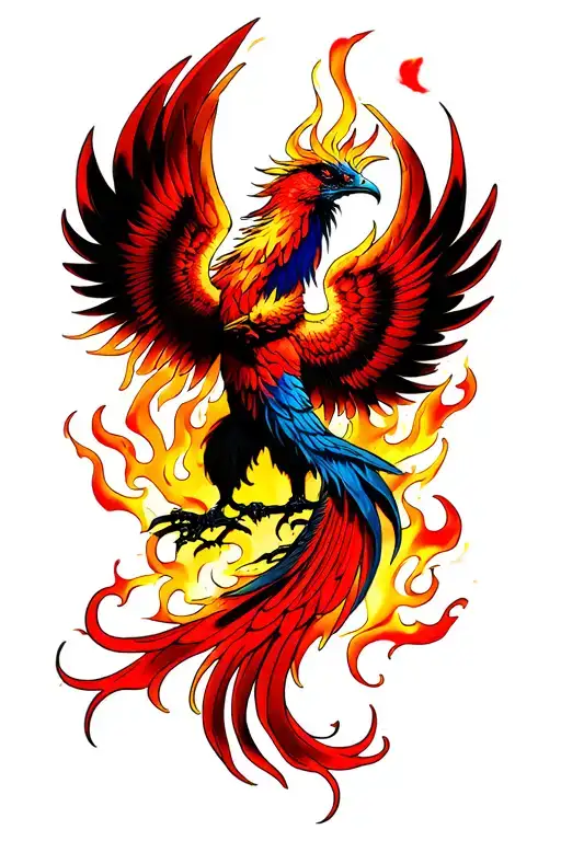 Phoenix Rising From Flames Tattoo Wings Continue On To Chest