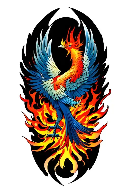 Phoenix Rising From Flames Tattoo Wings Continue On To Chest