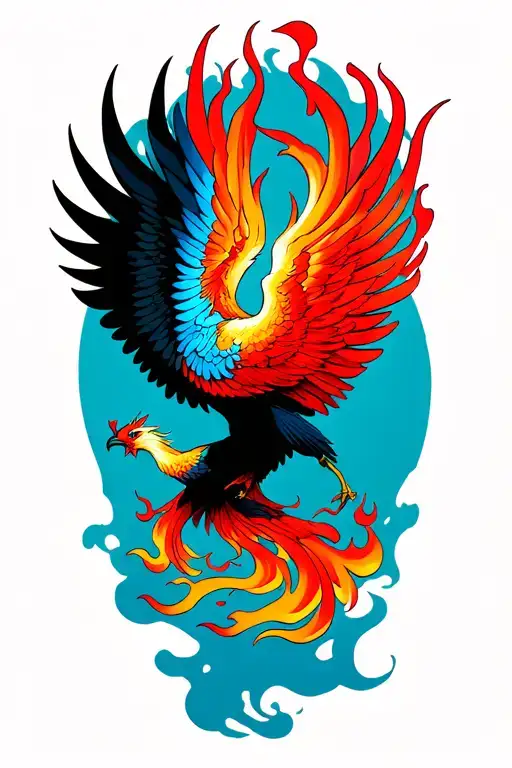 Phoenix Rising From Flames Tattoo Wings Continue On To Chest