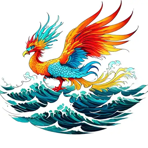 A Water Phoenix Rising From Waves Crashing In The Background