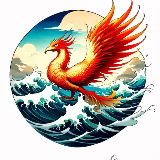 A Water Phoenix Rising From Waves Crashing In The Background