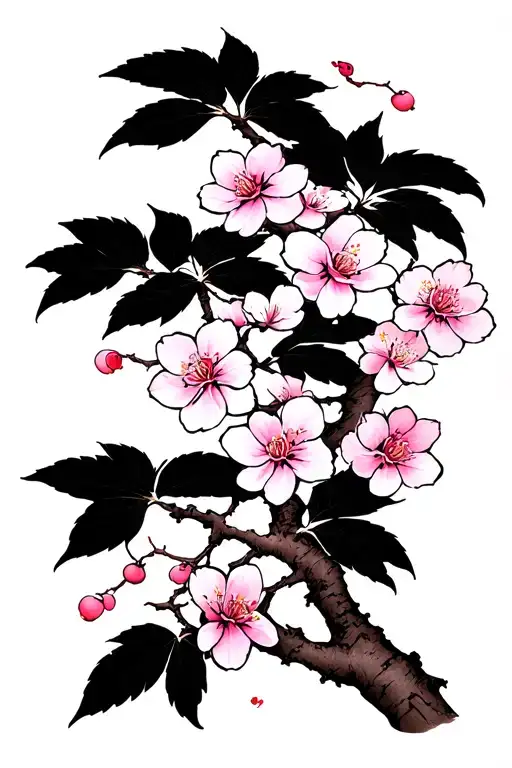 Cherry Blossom Branch Growing Trees With Leafs Same Branch Beautiful