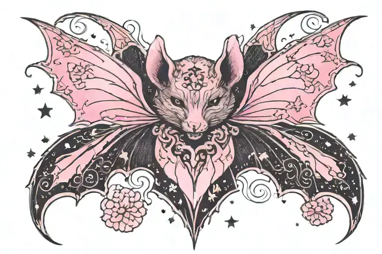 Mouse Bat Wyvern Pink And Black Ethereal Protector Heart Fairy Stars Magic