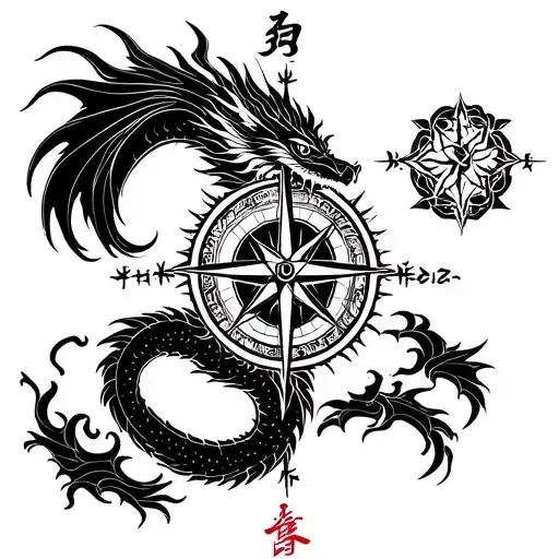 Dragon Compass Rose Intertwined