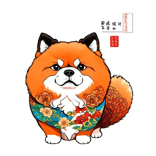Chow Chow And Fox Japanese Style