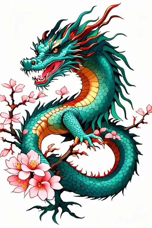 Dragon And Sakura Branch