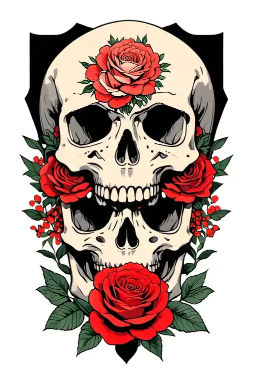 Roses And Skulls Facing Away