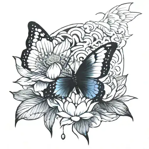 Butterfly Lotus Flower And Moon